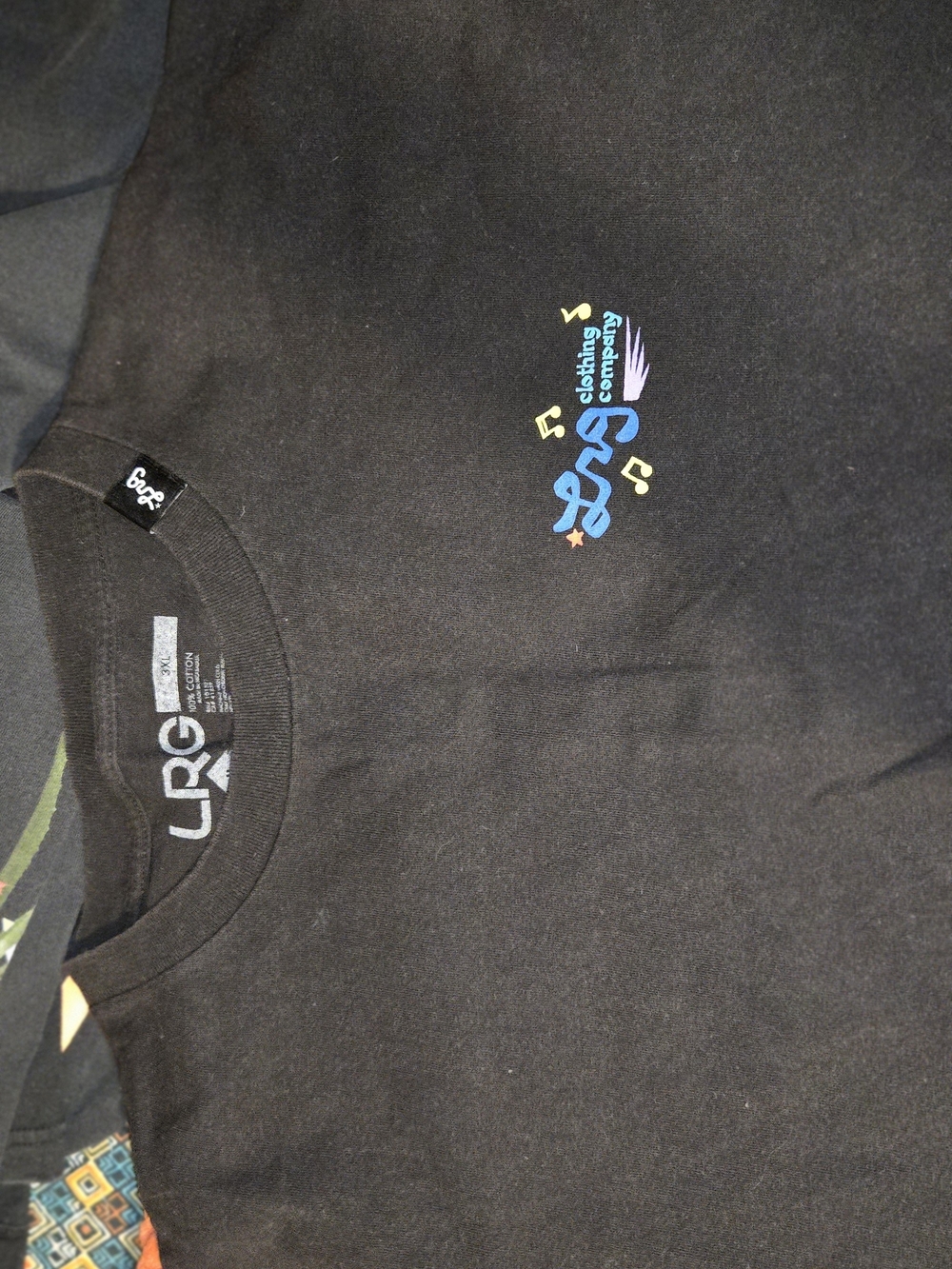 LRG Black Graphic Logo Tee with Colorful Music Design